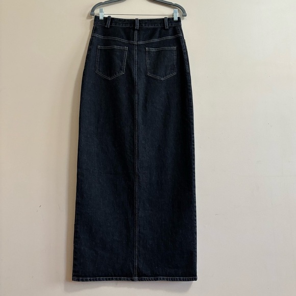 NOMIA NYC Designer Sz 6 Slit Front Maxi Jean Skirt In Black Stonewash NWOT - Picture 3 of 15